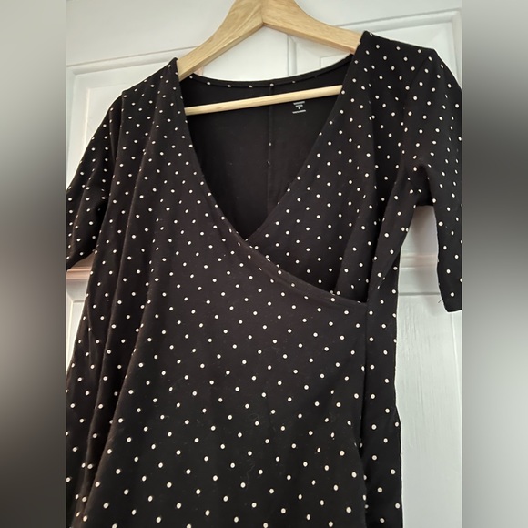 Black maternity wrap dress midi length fitted wrap dress small polka dot - Picture 4 of 6
